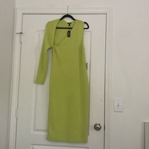 Express Dress; lime green; one sleeve; bodycon